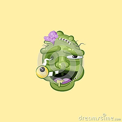 Head, terrible facial expression smiley zombie with laughing emotion Vector Illustration