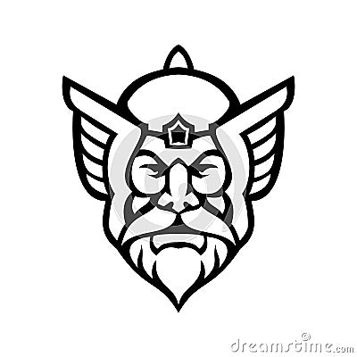 Head of Thor Norse God Front View Mascot Black and White Vector Illustration