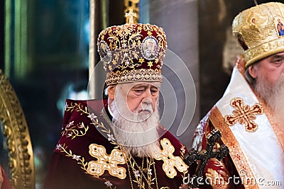 The head of the Ukrainian Orthodox Church of the Kiev Patriarchate, Patriarch Filaret in the Volodymyrsky Cathedral Editorial Stock Photo