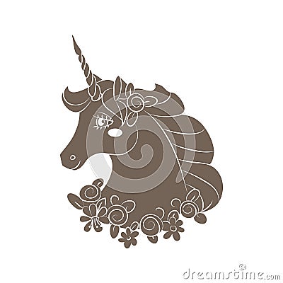 Head of a unicorn beautiful decorated with flowers Vector Illustration