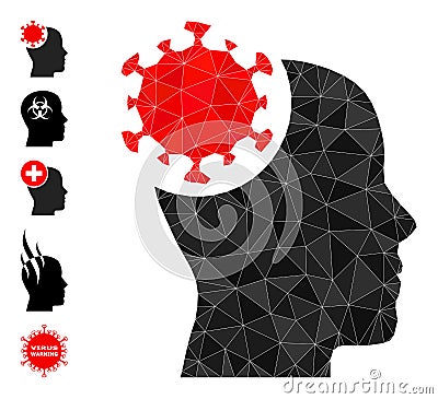 Head Virus Polygonal Icon and Other Icons Vector Illustration