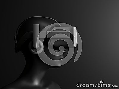 Head with VR headset black background. 3D rendering Stock Photo