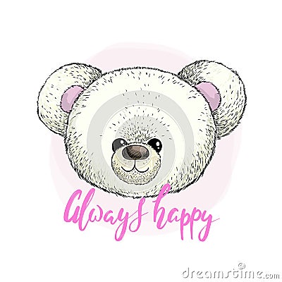 Head of white plush teddy bear, vector image Vector Illustration