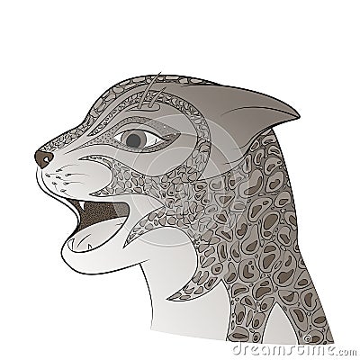 The head of a wild cat. Zen Tangle feline face. Vector Illustration