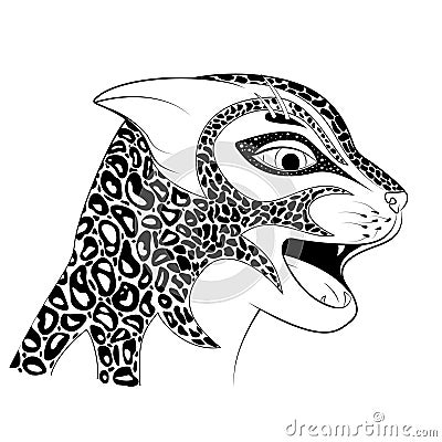 The head of a wild cat. Zen Tangle spotted a Cheetah. Colouring book with a Jaguar. Vector Illustration