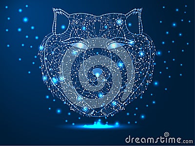 Head of a wolf, hunter, animal. Abstract polygonal illustration on dark blue background with stars with destruct shapes Cartoon Illustration