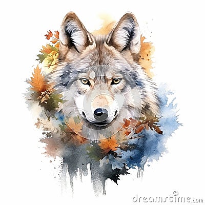 The head of a wolf on a white background with double exposure. Retro design graphic element Stock Photo