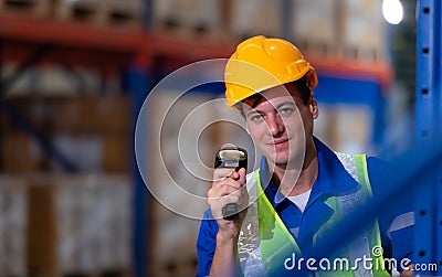 Head of worker in an auto parts warehouse, Examine auto parts that are ready to be shipped to the automobile assembly Stock Photo