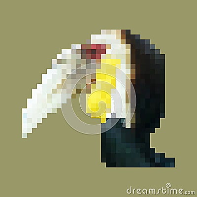 Head wreathed hornbill bird pixel art vector. isolated square Vector Illustration