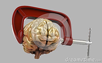 Headache brain in a clamp isolated Stock Photo