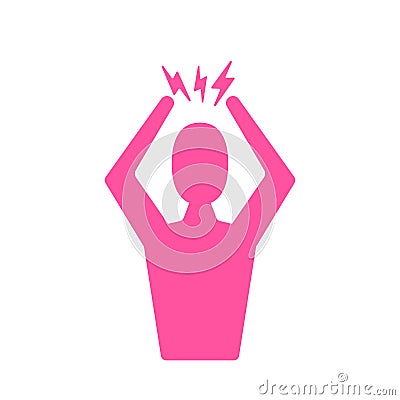 Headache and depression icon. Red Angry Man Silhouette pink symbol isolated on white background. Anger management and Vector Illustration