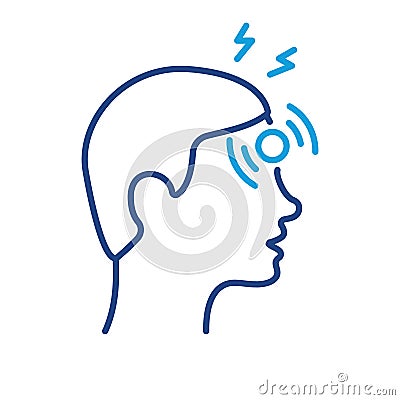 Headache Line Icon. Disease head, Fatigue concept. Migraine, Health Problem, Pain Face, Stress, Tired and Burnout Vector Illustration