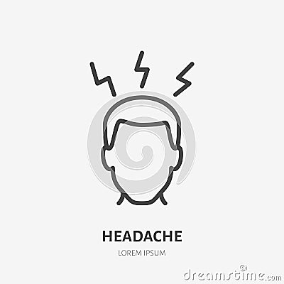 Headache line icon, vector pictogram of person with migraine. Man having hangover illustration, flu symptom sign for Vector Illustration