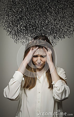 Headache. Obsession. Dark thoughts. Stock Photo