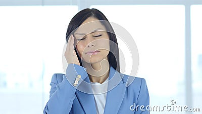 Headache, Pain in Head of Upset Tense Young Stock Photo