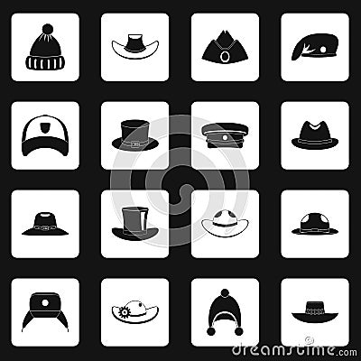 Headdress hat icons set squares vector Vector Illustration