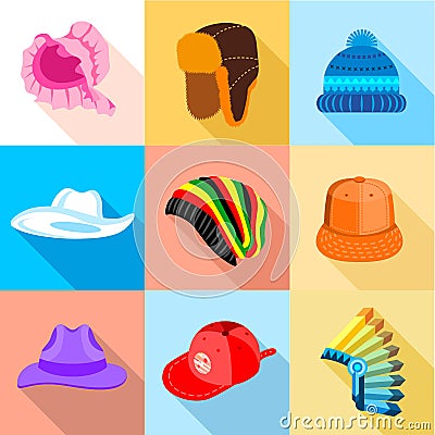 Headdress icons set, flat style Vector Illustration