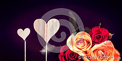 Header with hearts and roses Stock Photo
