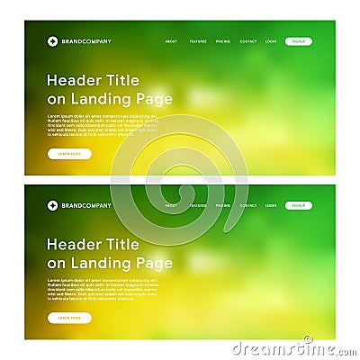 Header of landing page with green and yellow gradient mesh background Vector Illustration