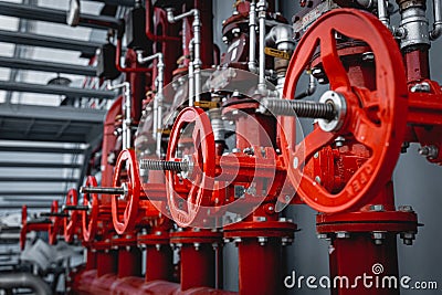 Header pipes valve zone and fire alarm control system at industrial plants Stock Photo