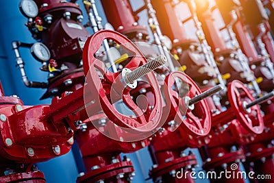 Header pipes valve zone and fire alarm control system at industrial plants Stock Photo