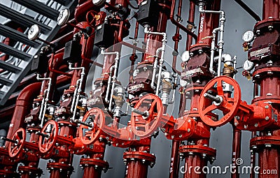 Header pipes valve zone and fire alarm control system at industrial plants Stock Photo