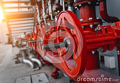 Header pipes valve zone and fire alarm control system at industrial plants Stock Photo