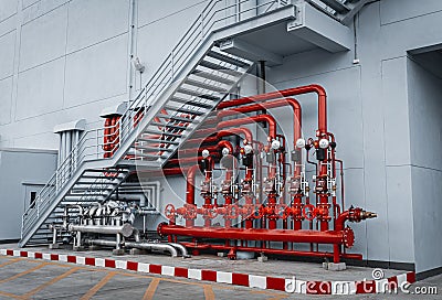 Header pipes valve zone and fire alarm control system at industrial plants Stock Photo