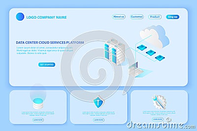 Header for Website of Platform Data center cloud services.page s Vector Illustration