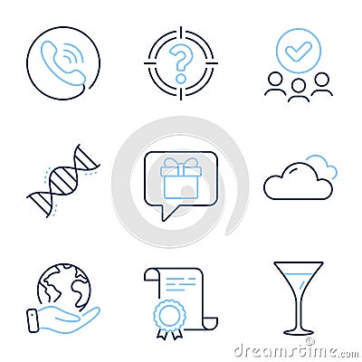 Headhunter, Chemistry dna and Wish list icons set. Martini glass, Cloudy weather and Call center signs. Vector Vector Illustration