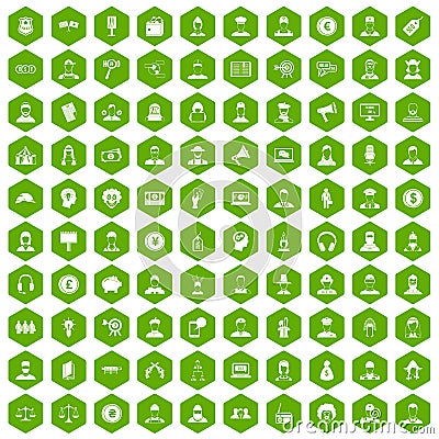 100 headhunter icons hexagon green Vector Illustration