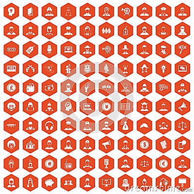 100 headhunter icons hexagon orange Vector Illustration