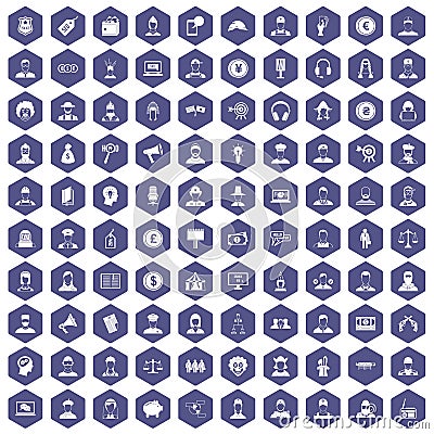 100 headhunter icons hexagon purple Vector Illustration