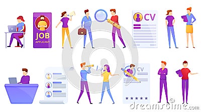 Headhunter icons set, cartoon style Vector Illustration