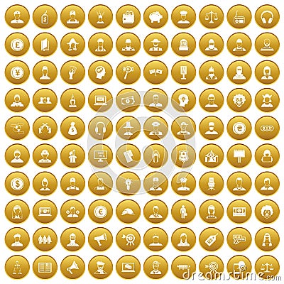 100 headhunter icons set gold Vector Illustration