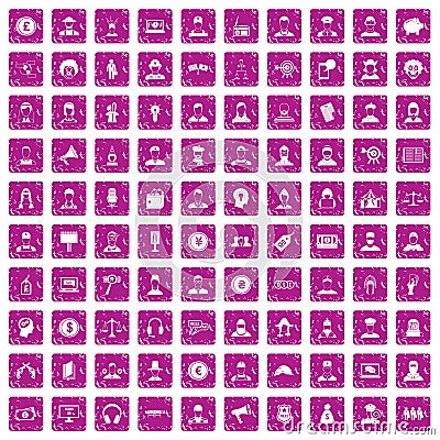 100 headhunter icons set grunge pink Vector Illustration