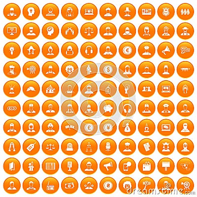 100 headhunter icons set orange Vector Illustration