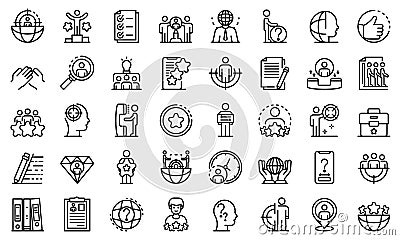 Headhunter icons set, outline style Vector Illustration