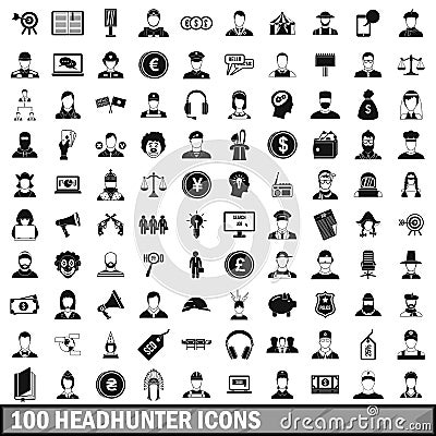 100 headhunter icons set, simple style Vector Illustration