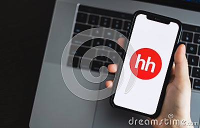 HeadHunter logo on the smartphone screen Editorial Stock Photo