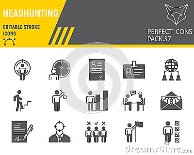 Headhunting glyph icon set, head hunting collection, vector graphics, logo illustrations, recruitment vector icons Vector Illustration