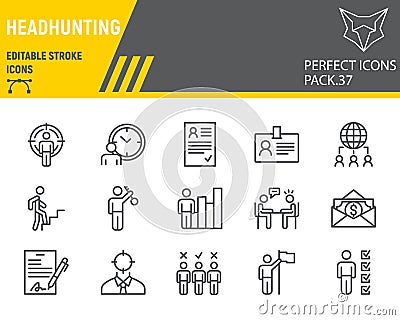 Headhunting line icon set, head hunting collection, vector graphics, logo illustrations, recruitment vector icons Vector Illustration