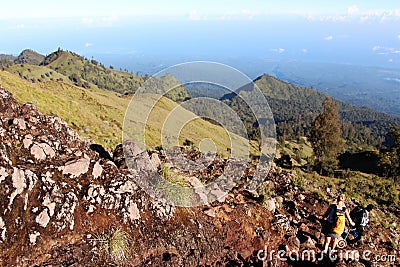 Heading down to base camp after hiking mt Rinjani Stock Photo