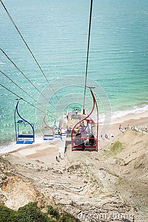 Chairlift at The Needles, Isle of Wight, UK Editorial Stock Photo