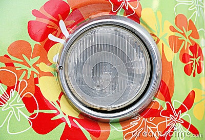 headlamp of hippie car Stock Photo