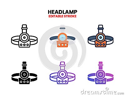 Headlamp icon set with different styles. Vector Illustration