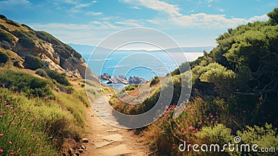 Award-winning Headland Hiking Trail Illustration With Poetic Pastel Aesthetics Cartoon Illustration