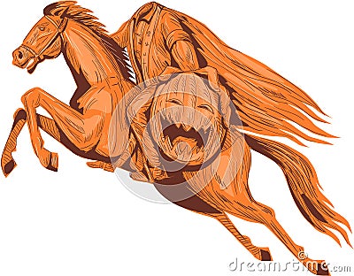 Headless Horseman Pumpkin Head Drawing Cartoon Illustration