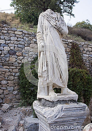 Headless statue on the Street of the Curetes, Ephesus Turkey Editorial Stock Photo