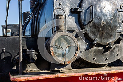 Headlight of the ancient steam locomotive. Petroleum lamp and a Stock Photo